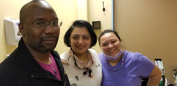 DR. Sareen, Ms. Purple and me after a tooth removal.