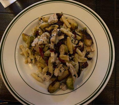 Ricotta Cavatelli & Brussels sprouts sun dried  tomatoes , subbed chicken for bacon