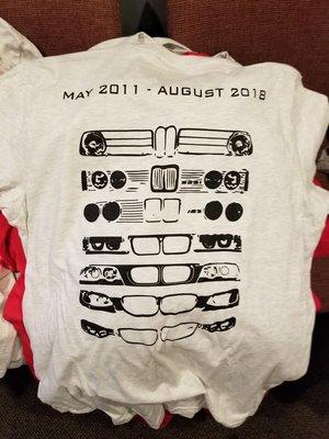 May 2011 to our current month is how long we have been in business. Displayed on back are a line up of the 3 series from an e10 to an f10.