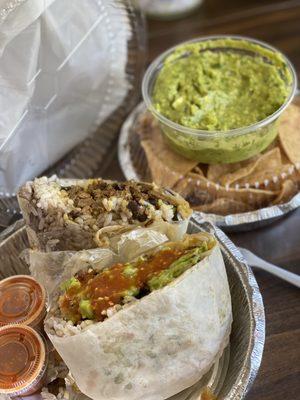 Carne asada burrito and guacamole