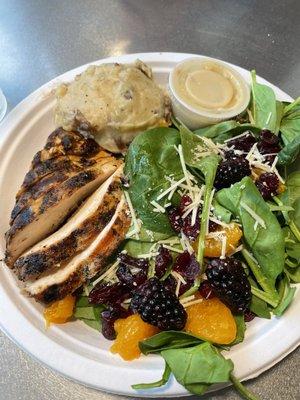 Grilled Chicken, garlic potatoes and berry salad