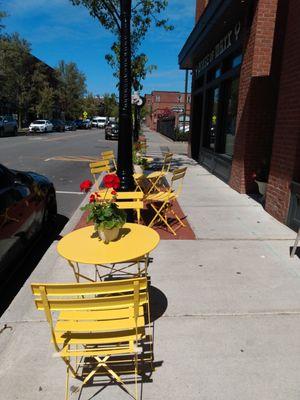 Look for their bright yellow tables to dine al fresco on a beautiful day!