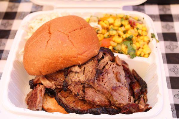 Brisket sandwich with corn salad