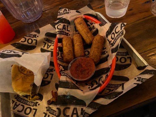 Mozzarella Sticks and Hangover Burger