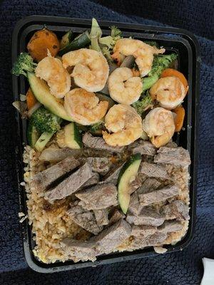 Steak & shrimp combo with fried rice and veggies