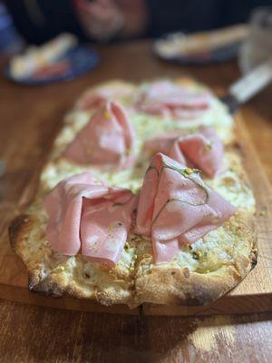 14" The Famous Mortadella Pistachio Pinsa Pizza the closet thing to being in Italy