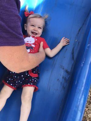 Going down the slide with grandma's help, wee so fun for my 17 month old!