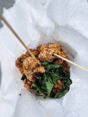 Popcorn chicken w/ basil