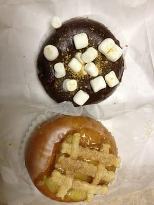 Top: s'mores donut Bottom: apple pie donut