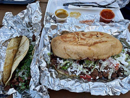 Steak Torta and steak taco