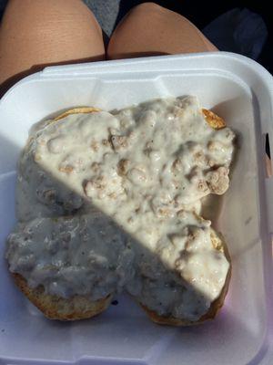 Large biscuit & gravy- very good with lots of sausage!