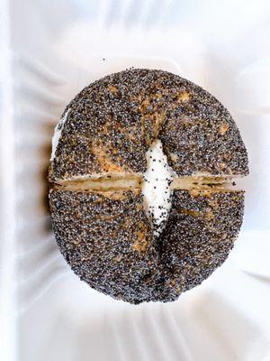 Poppy seed bagel with cream cheese