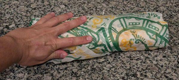 Putting my hand on the footlong for sizing reference