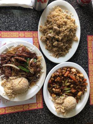 Mongolian beef, Kung pao chicken & chicken fried rice  all so delicious!