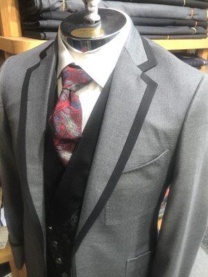 Grey Tux with black piping