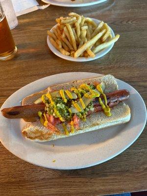 Foot long Chicago dog without onions and a side of fries