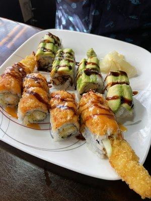 Dragon Roll (Top), Godzilla Roll (bottom)