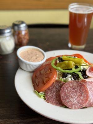 Antipasto Salad and Mac & Jack's beer.