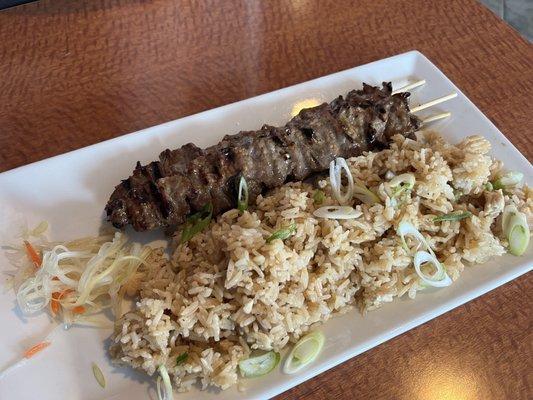 Beef sticks with fried rice