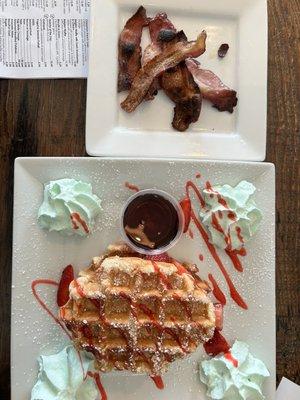 Strawberry Belgian waffle with bacon