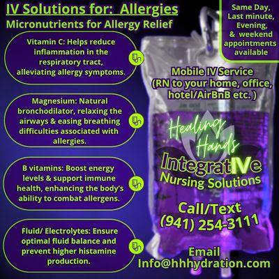 One of the many applications micronutrients infusions are known for: Easing seasonal Allergies/Upper respiratory symptoms