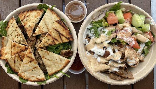 Pork souvlaki salad and gyro bowl