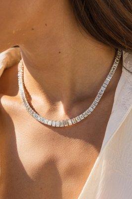 Diamond Tennis Necklaces available in various lengths and carat weights.