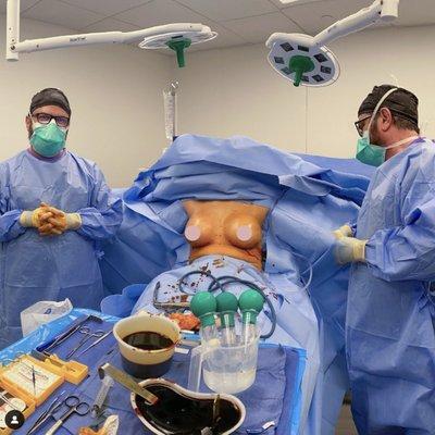 Dr. Schwartz implant testing during breast augmentation.