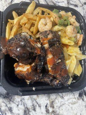 Jerk Chicken & Fire Garlic Shrimp Combo $25