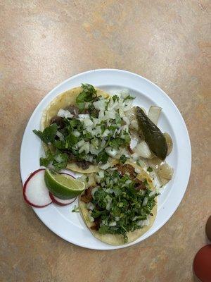 Carne asada, pastor, onions,cliantro