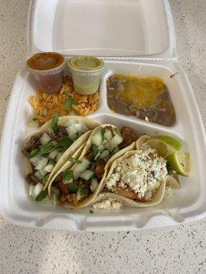 Variety of tacos on flour tortillas