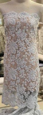 White Beaded Bridal Fabric