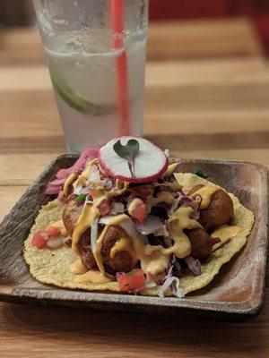 cauliflower taco and lavender lemonade