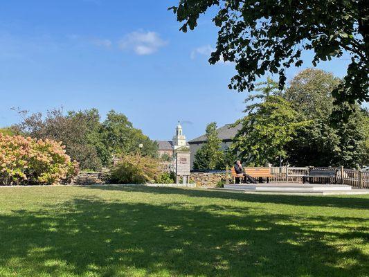 Across the green to the library