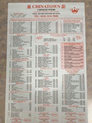 Front of menu