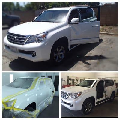 2014 Lexus GX460 Pearl White Door Replaced and blended both ways.  Color match came out beautiful!!!