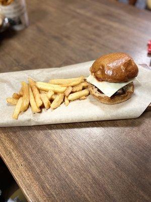 Classic kids cheeseburger with fries