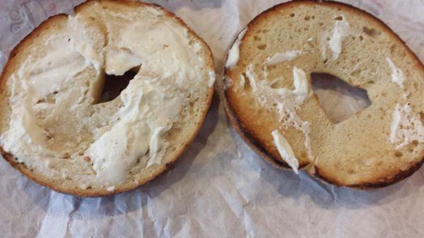 I asked for a bagel with plain cream cheese and this is how it turned out. This is ridiculous