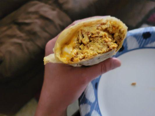 Chorizo and egg burrito.  But all egg