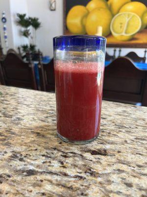 This was beet, carrots, ginger, and four pieces of pineapple for a natural boost of energy