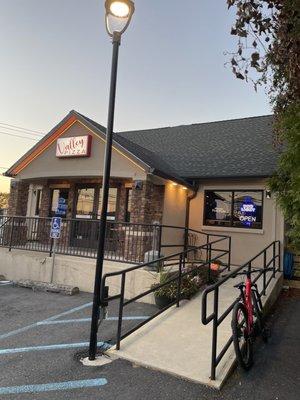 Restaurant entrance with porch