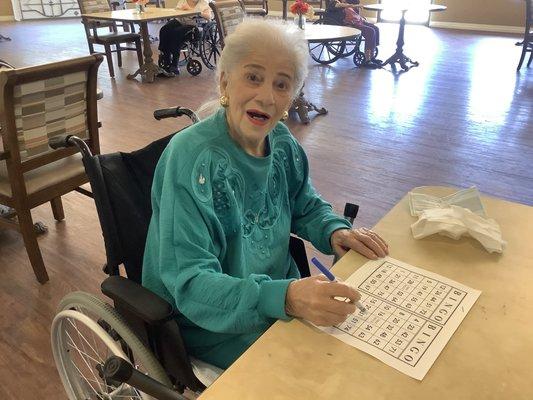 Nana playing BINGO at Sandy Lake Rehab and Care Center