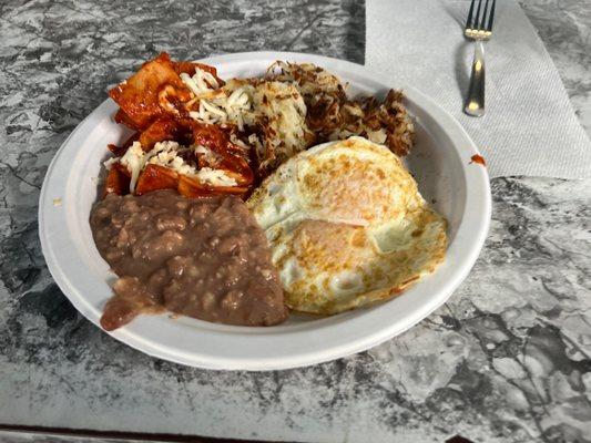 Chilaquiles with red sauce was fantastic!