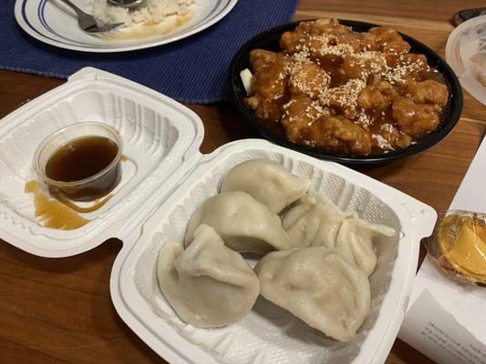 Dumplings, sesame chicken