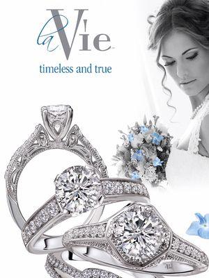 We offer a large selection of diamond engagement rings and wedding bands.