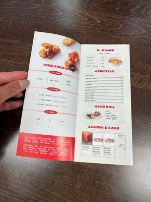 Fried chicken menu