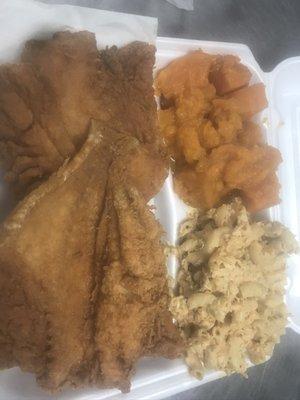 Fried porgies fish,yams and Macaroni salad