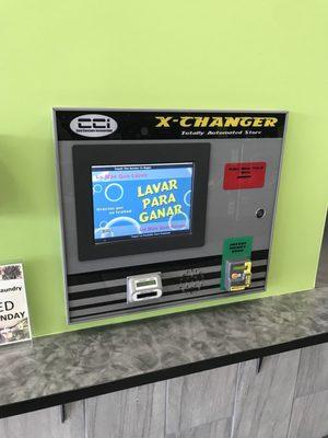 Coinless system. Dispenses refillable wash cards.