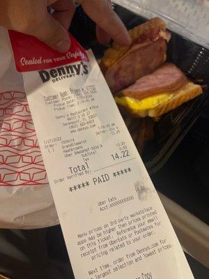 Receipt and wrong sandwich