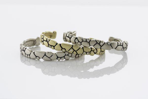 Gold Boulder Mountain Cuffs With Diamonds